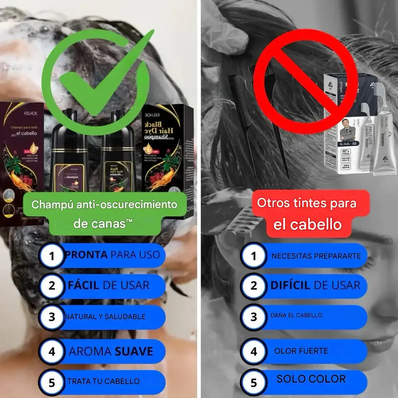 Champú para Canas Negro 3 en 1 – Cobertura Natural