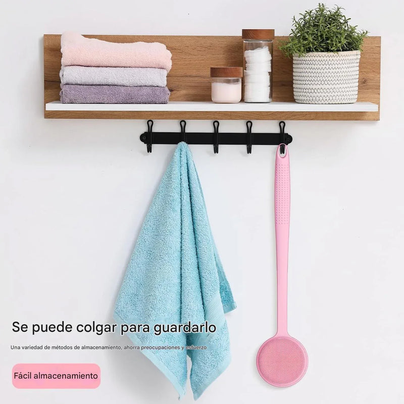 Cepillo de Baño de Silicona Doble Cara con Mango Largo