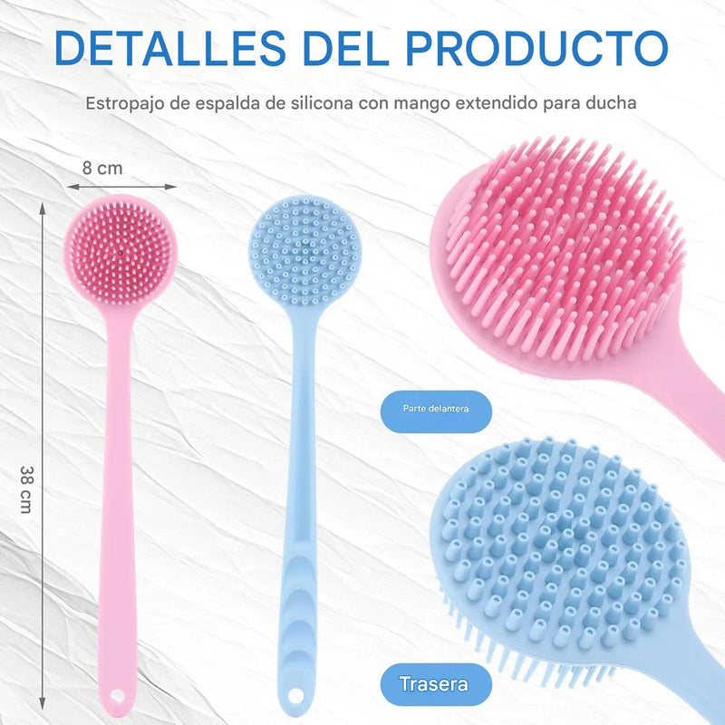 Cepillo de Baño de Silicona Doble Cara con Mango Largo