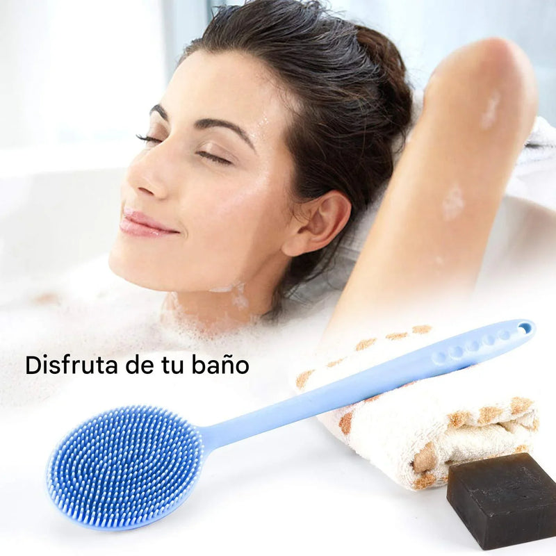 Cepillo de Baño de Silicona Doble Cara con Mango Largo